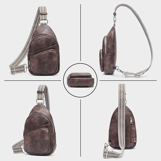 CLUCI Small Sling Bag for Women, Vegan Leather Fanny Pack Crossbody Bags for Women, Chest Bag With Guitar Strap