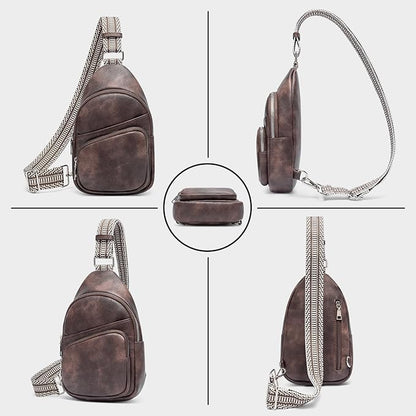 CLUCI Small Sling Bag for Women, Vegan Leather Fanny Pack Crossbody Bags for Women, Chest Bag With Guitar Strap