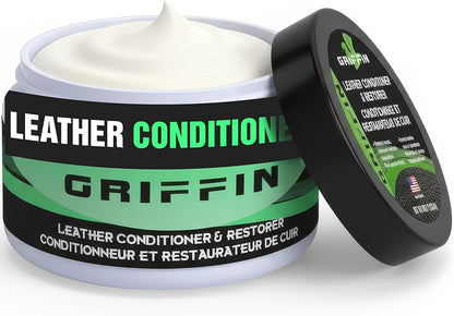 Griffin Leather Conditioner Restorer & Polish – 4 Oz – Deep Conditioning Balm for Boots, Shoes, Bags & Furniture – Better Leather Care with Natural Ingredients for Softening & Protection