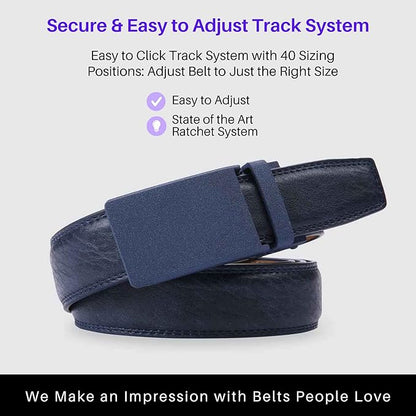 Marino Avenue Ratchet Belt for Men. Adjustable Leather Dress Belt with 38 Easy to Click Into Place Ratchet Closures.