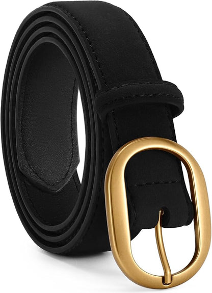 VONMELLI Faux Women's Suede Belt for Jeans Dresses Ladies Leather Belt with Vintage Gold Buckle