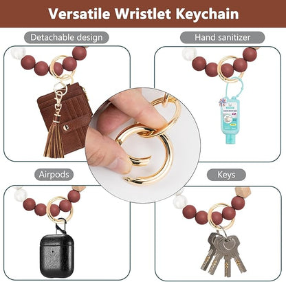 KNGITRYI Wallet Keychain Wristlet for Women,Slim RFID Credit Card Holder Purse Tassel Keychain Bangle Key Ring for Men Women