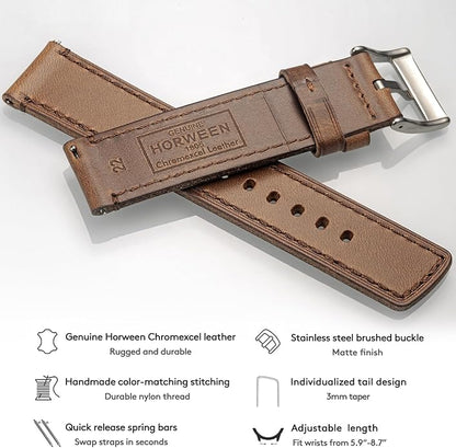 hemsut h Leather Watch Bands for Men, Horween Quick Release Leather Watch Strap Vintage Watch Replacement Wrap of 18mm, 20mm, 22mm