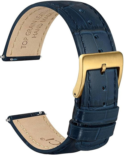 WOCCI Watch Bands, Top Grain Leather, Embossed Alligator Grain, Quick Release, Band Width 18mm 20mm 22mm
