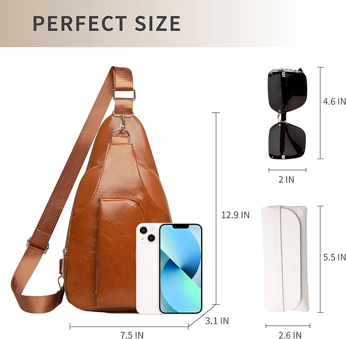 Sling Bag Set, PU Leather Sling Bag, Multi-Zipper Design for Travel, Outdoors, Valentine’s Day Gifts