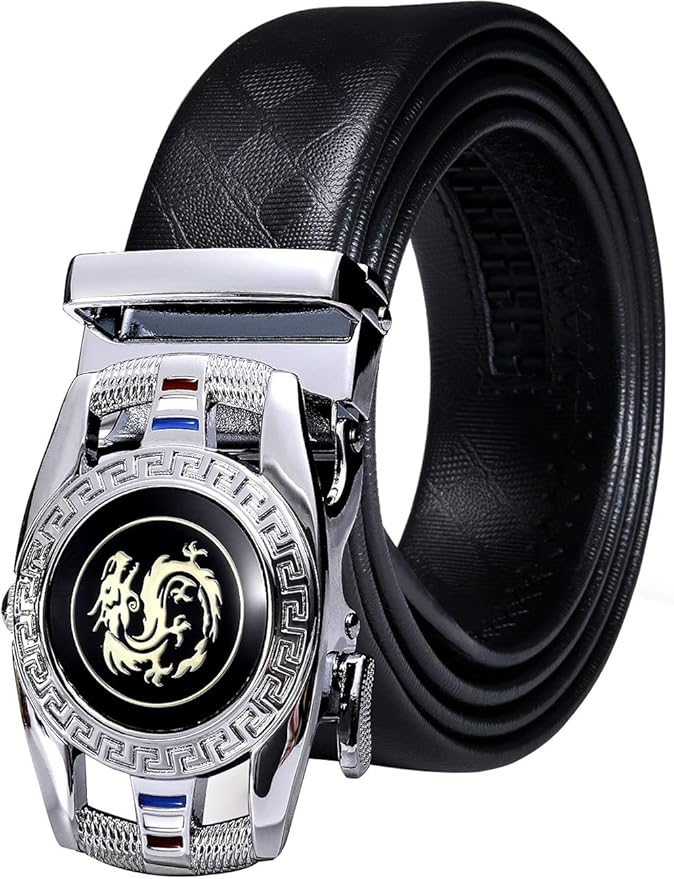 Barry.Wang Mens Belts Leather Ratchet Automatic Buckle Slide Click 1 3/8" Designer Dress Fashion Classic Casual Work Business