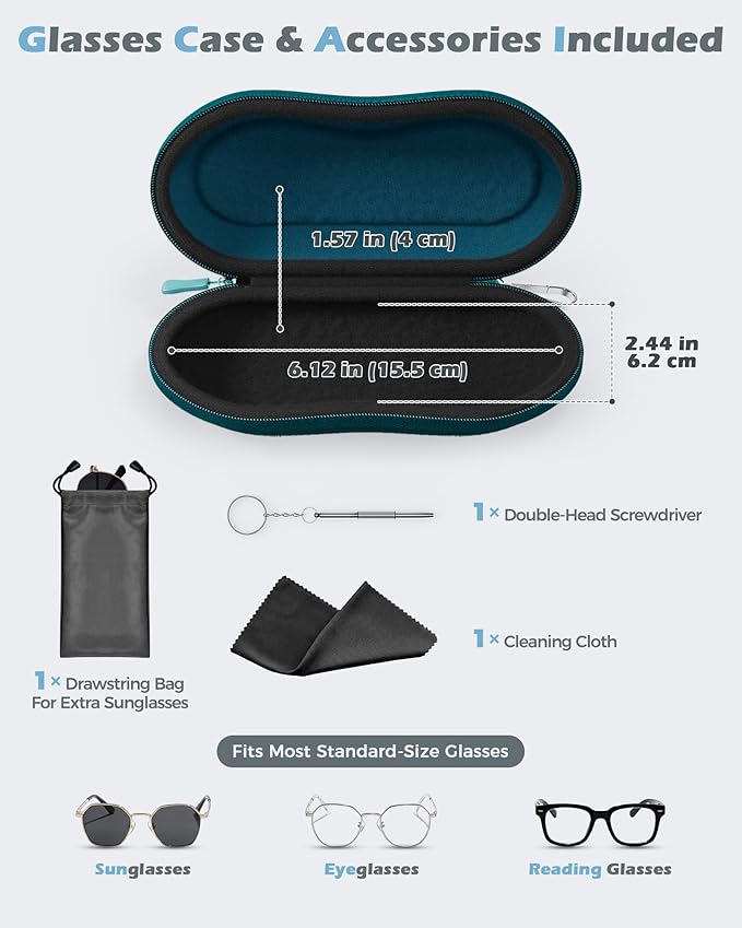 ProCase Sunglasses Case, Hard EVA Shell Shockproof Eyeglass Case for Men Women with Metal Hanging Hook and Velvet Lining, Travel Zipper Sport Glasses Holder Organizer for Gifts- Caribbeanblue