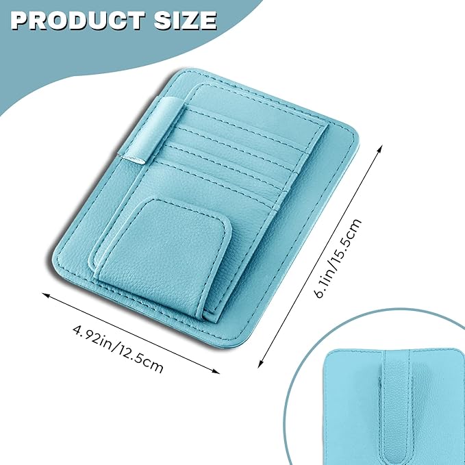 Car Sun Visor Organizer, Multifunctional Auto Visor Document Holder with Sunglasses Clip, Universal Car Interior Accessories Organizer for Drving License, Card, Pen (Blue)