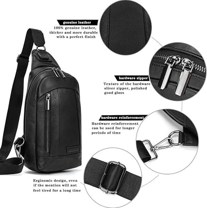 Genuine Leather Sling Bag Multi-pocket Chest Bag for Men Hiking Travel Daypack