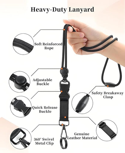 Teskyer Lanyards for ID Badges, Safety Breakaway Round Cord Lanyard with Detachable Buckle, Metal Hook and 2 Key Rings for Work ID Badge, Keys, Phone
