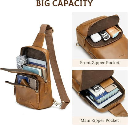 S-ZONE Sling Bag for Men Women RFID Blocking Genuine Leather Crossbody Shoulder Bag Backpack Hiking Daypack Travel | RFID Blocking, Genuine Leather, Hiking Daypack, Travel