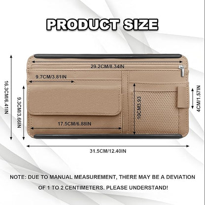 Car Sun Visor Storage Bag, Soft Leather Surface Organizer, Scratch-Resistant Auto Sunshade Organizer Bag, Can Store ID Card, Eyeglasses, Pen, Driving License etc (Beige)