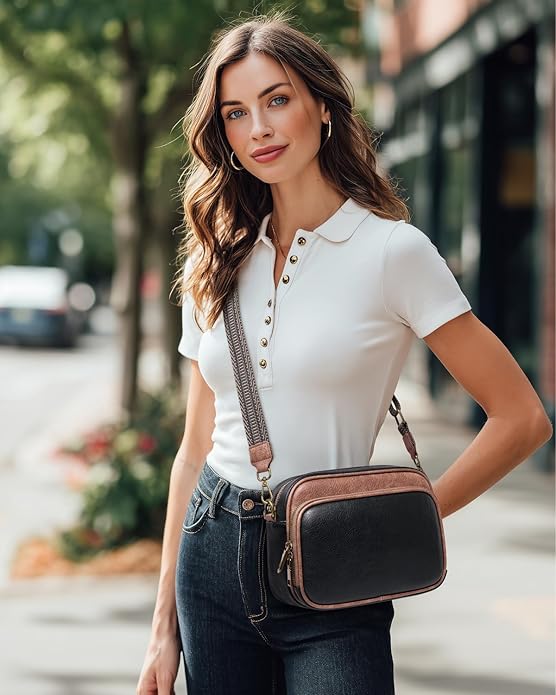 Crossbody Bags with Built-in Wallet, Anti-Theft Travel Purse with Card Slots, Trendy Vegan Shoulder Bag for Women Men