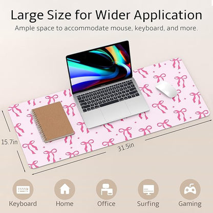 Mouse Pad Leather Desk Mat Large Keyboard Cute Office Desktop Computer Laptop XXL Long Big Aesthetic Modern Design Women Girls Gaming Gamer Oversized Wide Mousepad 31.5"x15.7", Bowtie