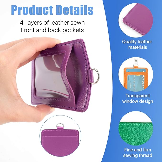 24 Pcs ID Badge Holder with Retractable Lanyard, Leather Vertical Id Card Holder with Badge Reel Neck Lanyard, Colorful Heavy Duty Retractable Lanyards with ID Holder for Work Cards Office