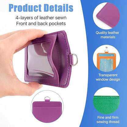 24 Pcs ID Badge Holder with Retractable Lanyard, Leather Vertical Id Card Holder with Badge Reel Neck Lanyard, Colorful Heavy Duty Retractable Lanyards with ID Holder for Work Cards Office