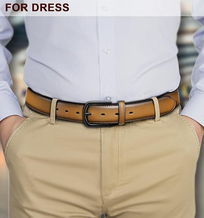 BULLIANT Men Belt-Leather Belt 7 Holes Comfortable for Men Dress Casual Jeans 1 3/8"