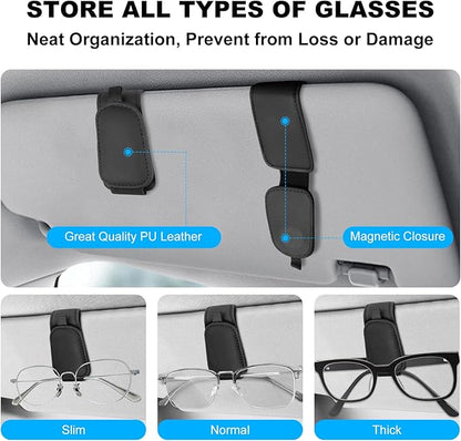 Teraves 2 Pack Sunglass Holder Clip for Car Visor, Upgrade Magnetic Leather Visor Sunglasses Clip, Easy to Hold Your Glasses Eyeglasses