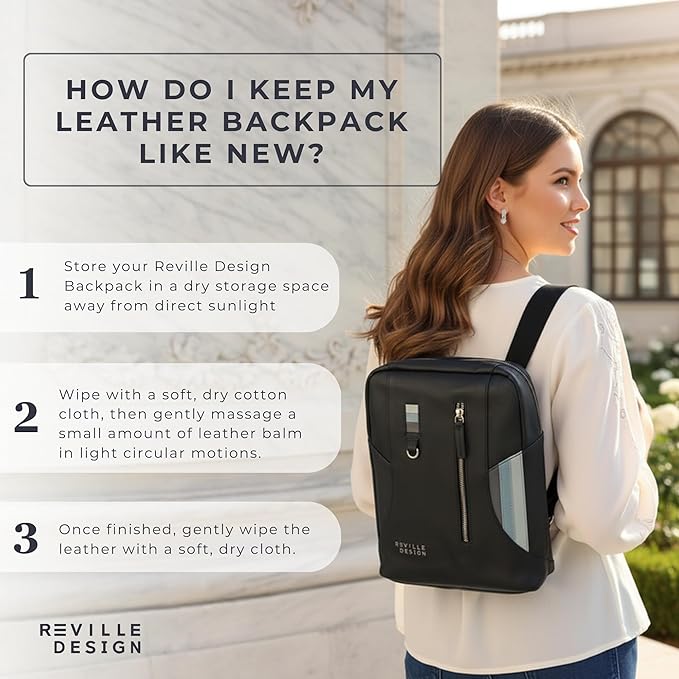 Full Grain Leather Backpack – Water-Resistant, Padded Laptop Compartment, Adjustable Straps, 16L Capacity, Slim Design, Leather Backpack for Men and Women - Anthracite Black