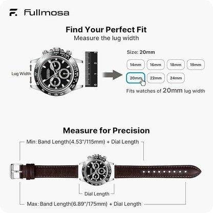 Fullmosa Watch Band, Quick Release Leather Watch Strap for Men Women, Replacement Bands Width 12mm 14mm 16mm 18mm 19mm 20mm 21mm 22mm 24mm