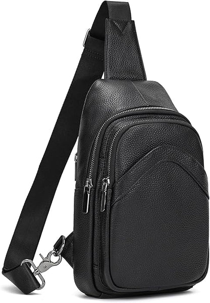 LUUFAN Men's Genuine Leather Sling Bag Chest Shoulder Backpack Crossbody Bag for Casual Sports Hiking Running Travel