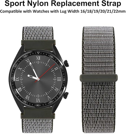 WOCCI 22mm Adjustable Nylon Watch Band, Quick Release Sport Loop Strap (Grey)