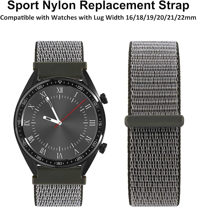 WOCCI 18mm Adjustable Nylon Watch Band, Quick Release Sport Loop Strap (Grey)