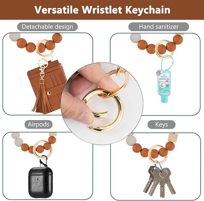 KNGITRYI Wallet Keychain Wristlet for Women,Slim RFID Credit Card Holder Purse Tassel Keychain Bangle Key Ring for Men Women
