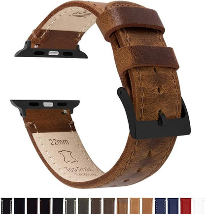 BARTON WATCH BANDS - Top Grain Leather Watch Bands Compatible with Apple Watch Models - 1, 2, 3, 4, 5, 6, 7, 8, 9, 10, SE, Ultra & Ultra 2