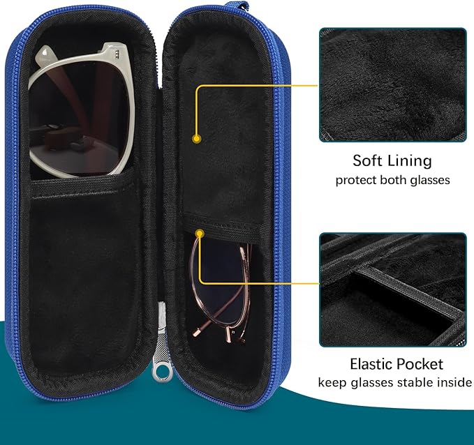 Double Eyeglasses Case Hard Shell Dual Sunglasses Organizer with Zipper Closure Travel Eyewear Storage for Vehicle