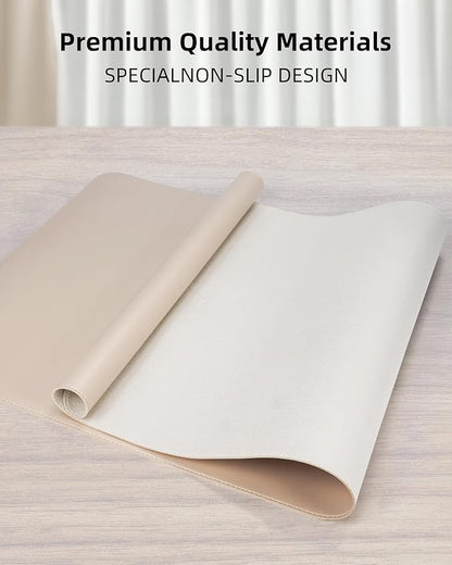 AFIING Leather Desk Pad Protector, Office Mat, Large Mouse Pad, Non-Slip PU Leather Blotter, Waterproof Writing Pad for Office and Home (Beige)