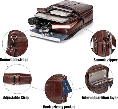 Leather Messenger Bag for Men, Small Leather Sling Shoulder Bag Messenger Pack for Men, Man Purse