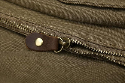 Sechunk Vintage Military Leather Canvas Laptop Bag Messenger Bags Medium