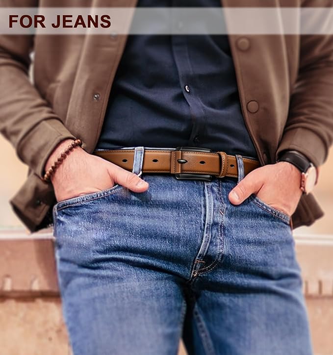 KEMISANT Men Belt 2Pack – Genuine Leather Belt for Men Dress Casual Golf Jeans 1 3/8"