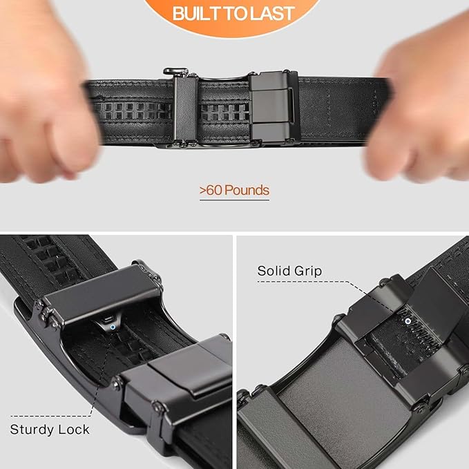 GAEKEAO Mens Belt Leather 1 3/8" - Micro-Adjust Buckle Ratchet Belts for Men Dress Casual to Formal Trim to Fit with Gift Box