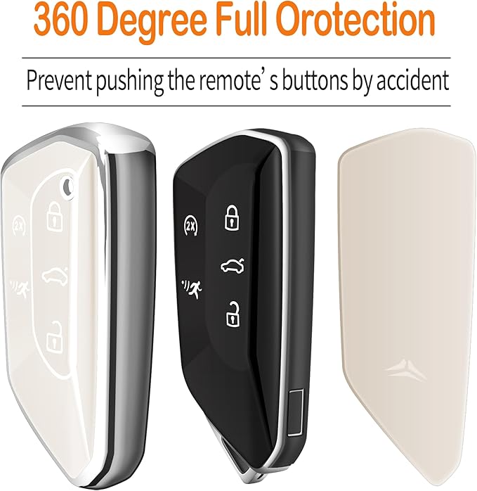 Sindeda for Volkswagen Key Fob Cover with Keychain Soft Full Protection Key Shell Key Case Compatible with VW MK8 Golf/GTI Skoda Octavia (White)