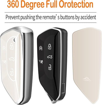 Sindeda for Volkswagen Key Fob Cover with Keychain Soft Full Protection Key Shell Key Case Compatible with VW MK8 Golf/GTI Skoda Octavia (White)