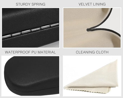 MoKo Glasses Case, PU Leather Eyeglasses Cases with Cloth，Glasses Case Hard Shell Suitable for Most Glasses, Black