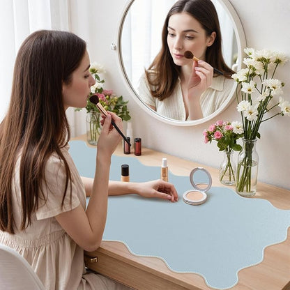 iCasso Leather Mouse Pad,Extra Large Desk Pad for Desktop,Waterproof PU Desk Cover Mat,Cute Scalloped Keyboard Mats for Women Girl,Non-Slip Computer Pad for Office Home Dorm
