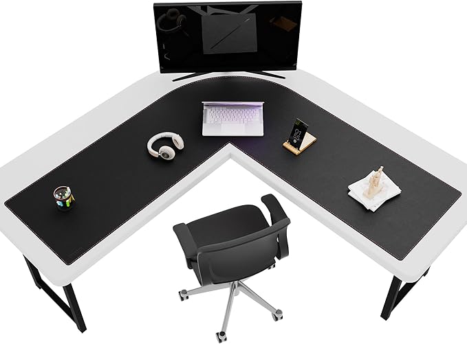 ZORESYN L Shaped Desk Mat (60+60) x20 Inch (Black) - Waterproof Dual-Sided PU Leather Corner Desk Pad Extend Widen L-Shaped Gaming Mouse Pad for Gaming, Office & Home