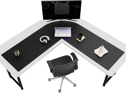 ZORESYN L Shaped Desk Mat (60+60) x20 Inch (Black) - Waterproof Dual-Sided PU Leather Corner Desk Pad Extend Widen L-Shaped Gaming Mouse Pad for Gaming, Office & Home