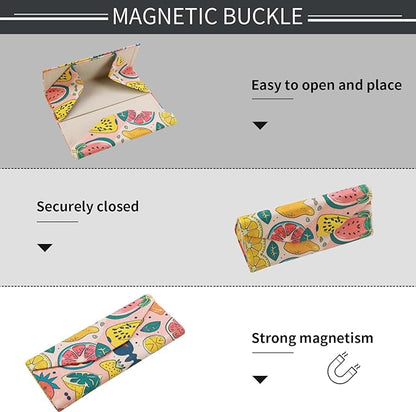 Foldable Glasses Case, Magnetic PU Leahter Sunglasses Case, Cute Hard Shell Folding Eyeglass Cases for Women Kids