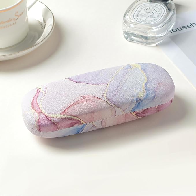 Glasses Case Hard Shell, Leather Protective Case for Sunglasses with Cleaning Cloth, Cute Eyeglass Cases for Women