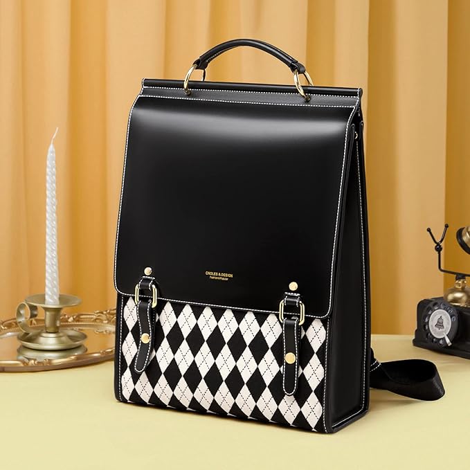 Cnoles Leather Backpack Purse For Women Fashion Ladies Vintage Bag Casual College Travel Backpacks Large bags Black