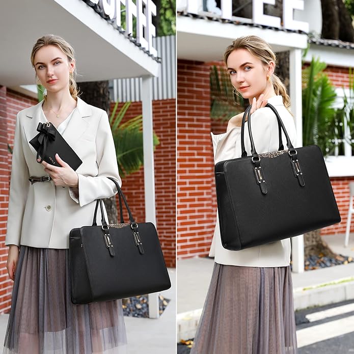 Keyli 4pc Sets Laptop Bag for Women Large Leather Laptop Briefcase with USB Charging Port Computer Shoulder tote Bags Purse