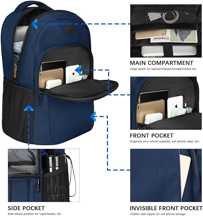 LARIPOP Carry On Backpack for Airplane, 17.3 Inch Laptop Backpack with USB Charging Port, Water Resistant Business Travel Backpack, Lightweight College School Bookbag Anti Theft for Men Women, Blue