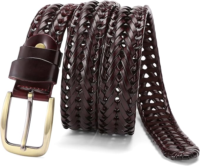 SENDEFN Leather Braided Belts for Men, 1 3/8" Casual Woven Leather Belt for Men Jeans Golf Dress Pants with Gift Box