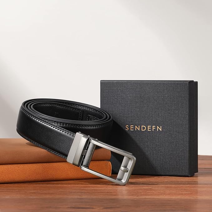 SENDEFN Men's Leather Dress Casual Belt 1 3/8" Automatic Adjustable Click Buckle Belts with Gift Box