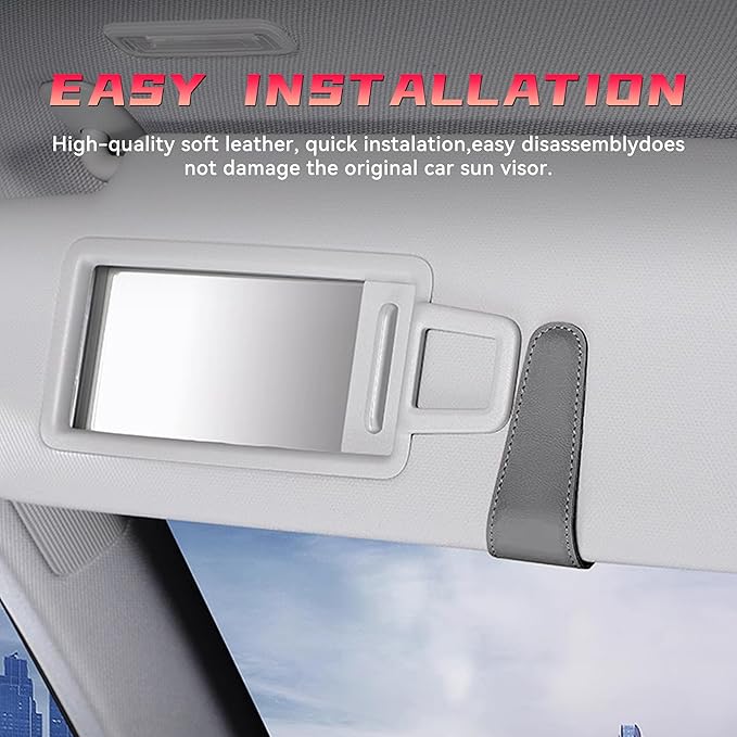 2PCS Sunglasses Holders for Car Sun Visor, Leather Eyeglasses Hanger Mounter, Magnetic Glasses Holder and Ticket Card Clip, Universal Auto Interior Accessories (Gray, 1PCS)