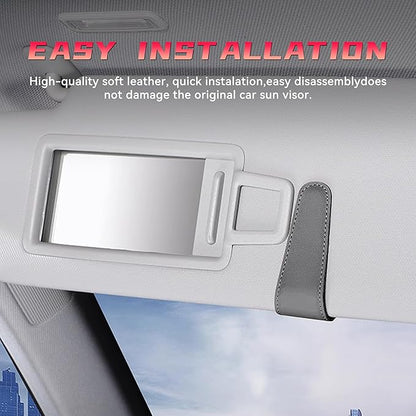 2PCS Sunglasses Holders for Car Sun Visor, Leather Eyeglasses Hanger Mounter, Magnetic Glasses Holder and Ticket Card Clip, Universal Auto Interior Accessories (Gray, 1PCS)